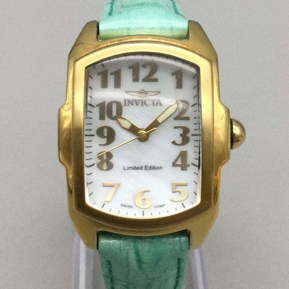 Invicta Lupah Music Crystal Women Watch 29mm Gold Tone Leather LE New Battery